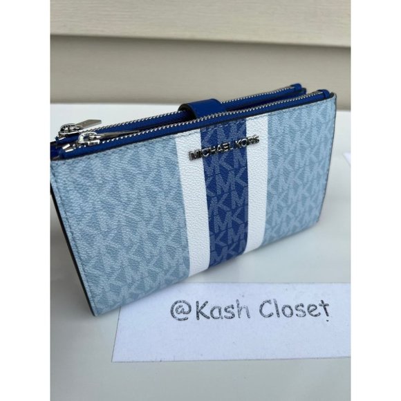Michael Kors MK Double Zip Wristlet Wallet - Pale Ocean Multi - Picture 1 of 9